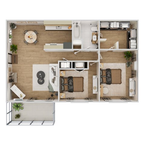 Floor plan for 2 beds, 1 bath, 912 sqft